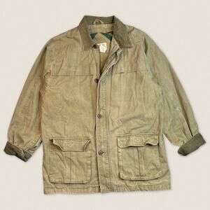 Vintage Green Utility Chore Jacket Corduroy Collar Coat Workwear Size Medium